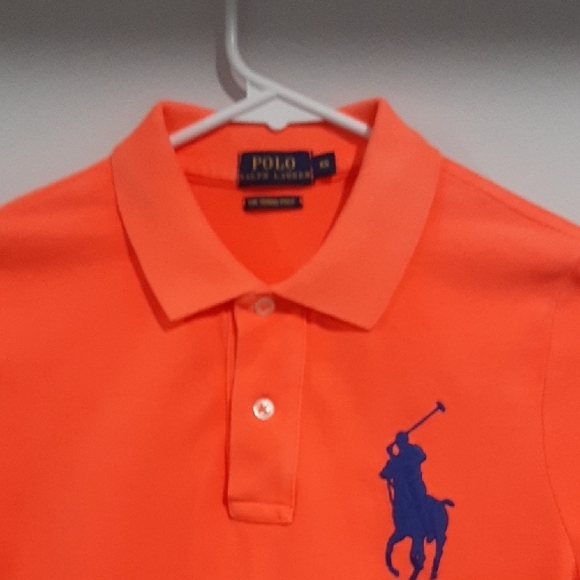Polo by Ralph Lauren Womes' Bright Orange Polo with Blue Logo - Picture 4 of 8